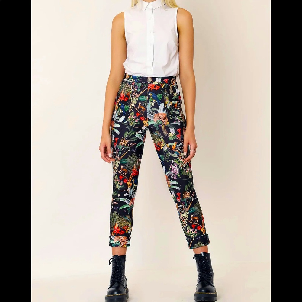 Blackmilk Black Tropical Floral Cropped Pants